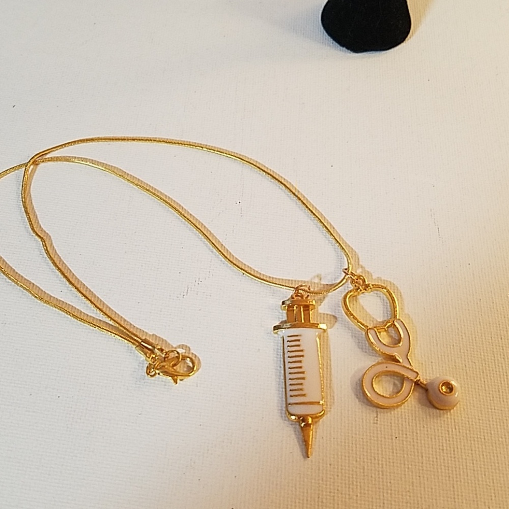 Medical Nurse Syringe Stethoscope Gold Tone 19$